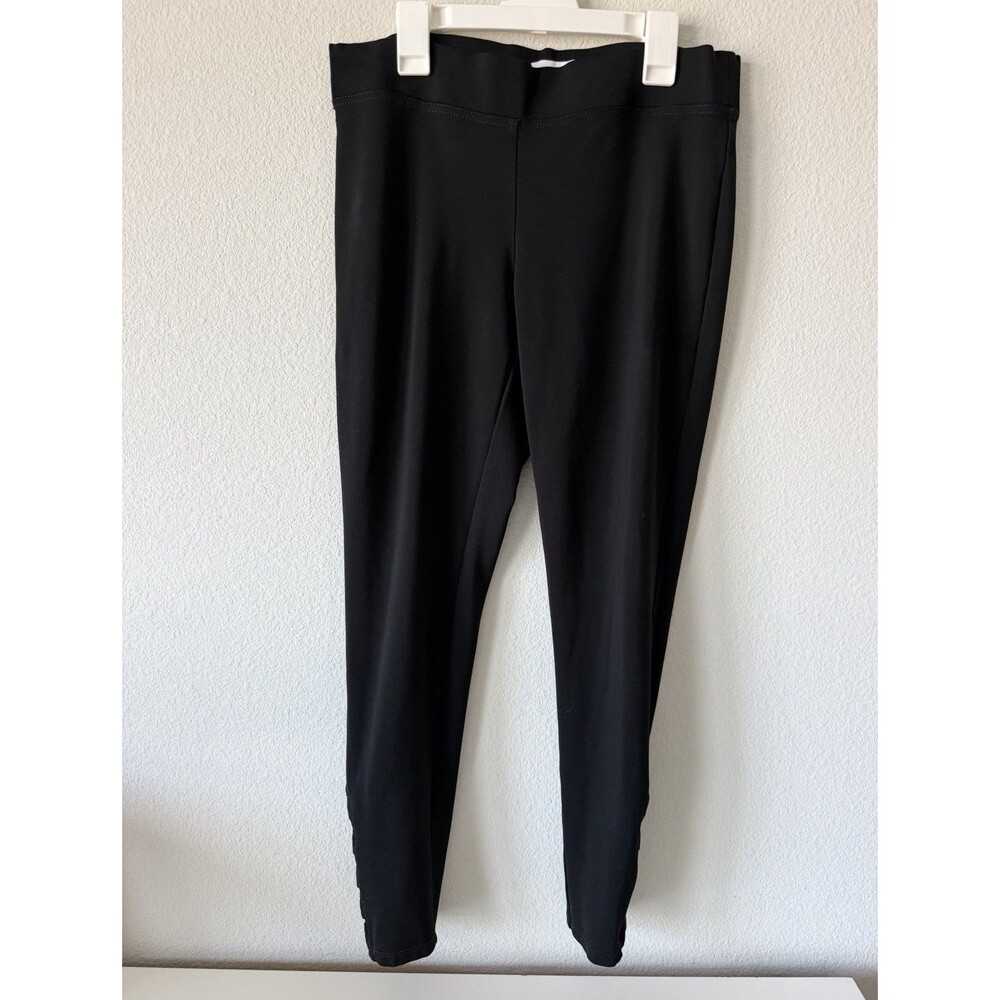 Cache Black Ankle Cutout Leggings Women Glam Pants Laser Stretch Elastic Waist M